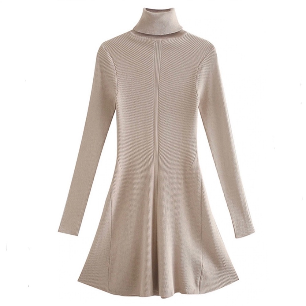 Goodnight Macaroon 'Joey' Roll Neck Ribbed Flare Mini Dress, Medium, NWT